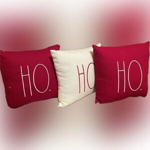 RAE DUNN SET OF 3 Christmas/Holiday/Seasonal Red/White Throw Pillows ‘HO HO HO’